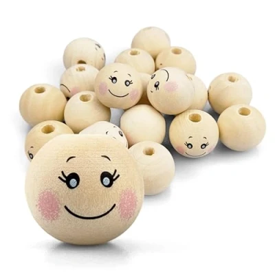 Imagen de Netuno 18 bolas de madera con cara sonriente 20 mm x cabezas ángel perlas naturales para manualidades macramé decorativas ojos joyas