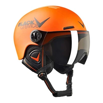 Imagen de BLACK CREVICE Casco de esquí para niños Leogang I con viseraestilo piloto Snowboard y niñas Transpirable Tamaño Ajustable (52 54, Naranja Mate Negro)