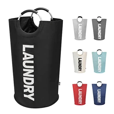 Imagen de DOKEHOM 90L Bolsas Cestos para la colada, Gran servicio de lavandería, plegable bolsa lavado ropa Bin (Negro)
