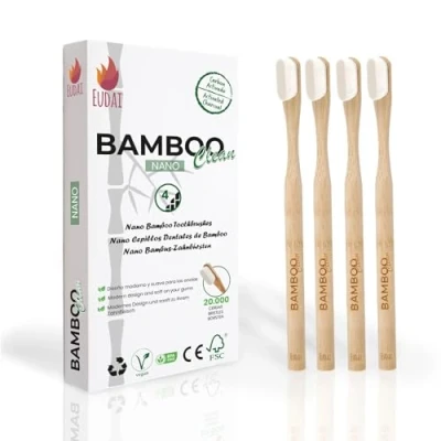 Imagen de Bamboo Clean Nano Cepillos de Dientes Bambú. 20.000 Cerdas Suaves y Orgánicas sin BPA. Natural, Ecológico, Biodegradables Compostables. Para toda la familia. (Paquete 4)