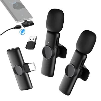 Imagen de Micrófono Inalambrico Solapa,Gimpro MS1X(C) 【Tipo C&amp;USB】 2TX&amp;1RX Microphone Enchufable 2,4GHz Teléfonos Grabación Transmisión en Directo Entrevistas, Microfono Solapa Smartphones USB