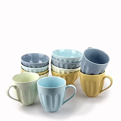 Imagen de Vajilla completa desayuno colores juego 12 piezas cuencos y tazas