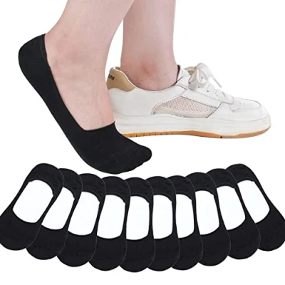 Imagen de HBselect 10 Pares Calcetines Invisibles Mujer Cortos Tobilleros AlgodóN Silicona Antideslizante EláStco Beige Blanco Negro