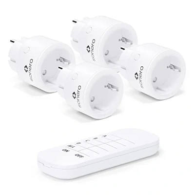 Imagen de sonero® juego de enchufes inalámbricos 2300 vatios 1 mando a distancia, 4 tomas para uso en interiores, alcance 30 m, diseño compacto, blanco