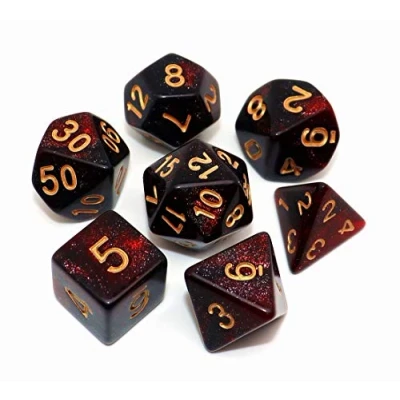 Imagen de CREEBUY Juego de 7 Dados poliédricos para Mazmorras y Dragones, rol, Color Rojo con Niebla Negra