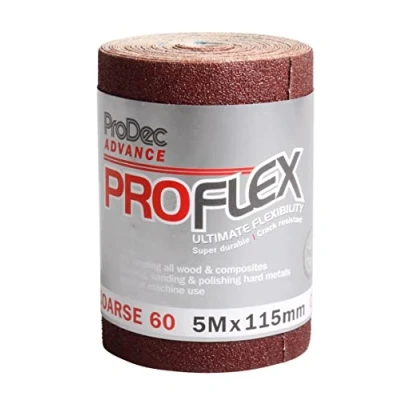 Imagen de ProDec Advance PAPFV60 Rollo de papel lija abrasivo óxido aluminio resistente a las grietas grano 60 5 m, ultra flexible, para lijar madera, pintura, yeso, relleno, metal y más, 115