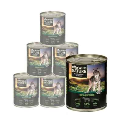 Imagen de Dehner Wild Nature Comida húmeda para Perros de Sauce montaña, sin Cereales, azúcar, Adultos, Caballos, 6 latas 800 g (4,8 kg)