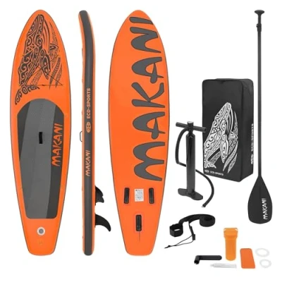 Imagen de ECD Germany Tabla Hinchable Makani Paddle Surf/Sup 320 x 82 15 cm Naranja Stand up Board PVC/EVA hasta 150kg 3 Antideslizantes Diferentes Modelos Incluye Paleta Aluminio Bomba y Accesorios