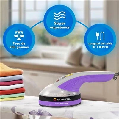 Imagen de EFEKTIV Plancha Vertical Vapor 1050X Ultra compacto 3 en 1 Continuo 1600W Portatil para Ropa Depósito 250ml 4 Modos Suela Ceramica Autoapagado Cable 3m