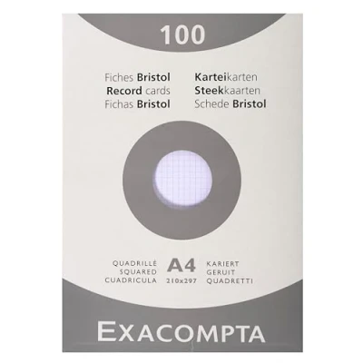 Imagen de Exacompta Ref. 13206E Caja de 10 cajas 100 enchufes Bristol cuadriculados 5x5 sin perforar, formato 210 x 297 mm, compatible con impresora inyección tinta, láser y fotocopiadora, color