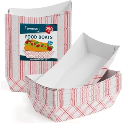 Imagen de SPARGOS Bandejas de comida para fiestas 3LB blancas (250 unidades) hot dog a prueba fugas y seguras congelador Cajas cartón desechables