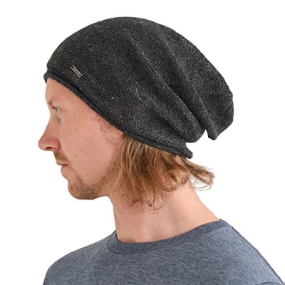 Imagen de Casualbox Lino Verano Gorros Beanie Desgarbado Enfriamiento Tejido Sombrero Unisex Hombre Mujeres Negro