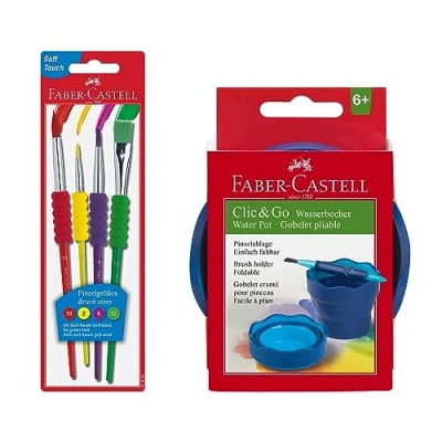 Imagen de Faber Castell 205074 Juego de colorear con vaso agua y pincel, 5 piezas, para la escuela el tiempo libre