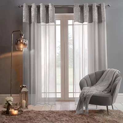 Imagen de Sienna Par de Paneles Tratamiento Ventana Terciopelo aplastado, Cortinas Gasa con Ojales texturizados, Grises Plateados, 55 Pulgadas Ancho x 87 caída
