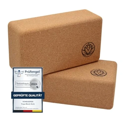 Imagen de Juego de 2 Bloques yoga VonBueren corcho 22 x 12 7,5 cm por bloque Accesorios para hombre y mujer Hatha Klotz
