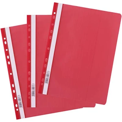 Imagen de D.RECT 25 carpetas A4 con perforaciones de plástico tapa frontal transparente, carpeta lámina polipropileno, perforada, color rojo
