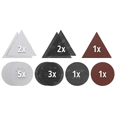 Imagen de Einhell Juego de 15 piezas papel lija y rejilla (accesorios para lijadora paneles yeso, 225 mm diámetro, 287 x mm, 13 P80, 2 P120,