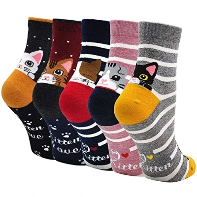 Imagen de Calcetines Divertidos Mujer Térmicos: de Algodón Animales Perros Originales, Navidad, 5 Pares