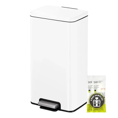 Imagen de EKO Madison Cubo de Basura Cocina 30L con Pedal y Tapa Cierre Suave Blanco Acero Inox Antihuella Papelera Moderna Robusta Gran Capacidad para Reciclaje