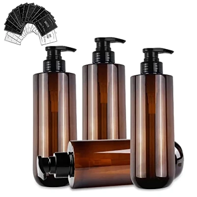 Imagen de Gvoltaee Botellas de plástico con Bomba para loción, champú, Gel Ducha, Crema Manos, 500 ml, Color marrón, Lote 4 Unidades Pegatinas