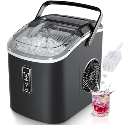 Imagen de EUHOMY Máquina de Hielo: 9 Cubos en 6 Minutos, Maquina Hacer Hielo Autolimpiable, 12Kg/24H, 2 Tamaños Hielo, con aAsa, Pala Para y Cesta Ideal Inicio/Cocina/Oficina/Bar, Negro
