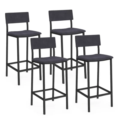 Imagen de Lote de 4 taburetes bar con respaldo AUBIN silla cocina terciopelo gris marengo