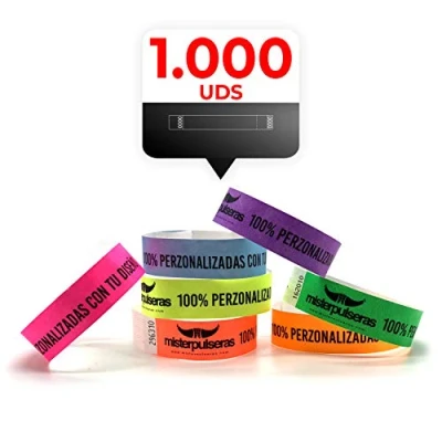 Imagen de Pack 1000 Pulseras papel tyvek 19mm personalizadas con tu diseño en tinta negra
