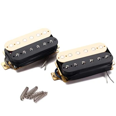 Imagen de Alnicov Pastilla de guitarra negra y crema Zebra Faced Humbucker Pastillas eléctrica doble bobina 50/52 Mm con instalación accesorios