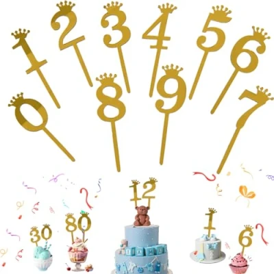 Imagen de 10 Piezas de Adornos para Tartas 0 a 9 Números, Cumpleaños 9, 1 2 3 4 5 6 7 8 Todas las Edades, Números Mesa Boda