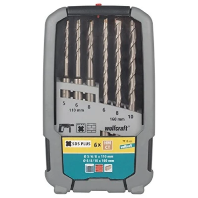 Imagen de wolfcraft Juego de brocas Para hormigón con filo carburo tungsteno, SDS plus, Ø 510 mm, 6 piezas I 7113000 taladrar hormigón, piedra natural y artificial