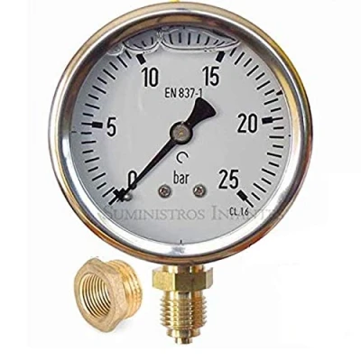 Imagen de Suinga MANOMETRO esfera GLICERINA 0 25 Bar 1/2&quot;. Utilizado en fontanería y jardinería para CALCULA la PRESIÓN exacta de funcionamiento las tuberías