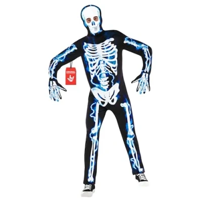 Imagen de Morph Disfraz Esqueleto Hombre Azul, Esqueleto, Adulto Hombre, Traje Mono Halloween Talla L