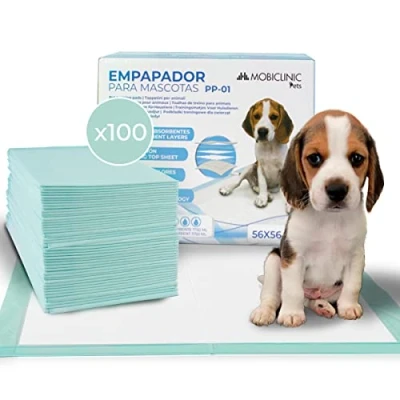 Imagen de Mobiclinic® Pets, Pack 100, Empapadores Perros, XL, 56x56 cm, 6 Capas, Ultraabsorbente, Marca Española, Alfombrilla higiénica, Cachorros, Desechables, Adiestramiento para Mascotas, Gatos