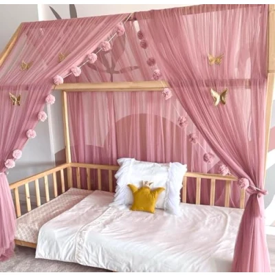 Imagen de Baby Fancyroom Dosel para cama infantil, color rosa viejo, dosel, cortina niñas, princesas, habitaciones (cielo viejo + 5 mariposas doradas, 340 cm)