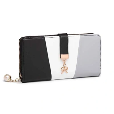 Imagen de Miss Lulu Monedero Mujer, Tri Color Largo Cartera Embrague con 12 Ranuras, de señora Cuero Muy Suave, Larga
