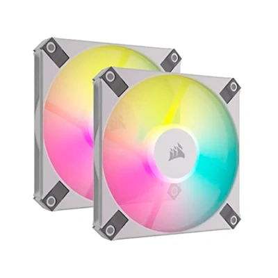 Imagen de Corsair AF120 RGB SLIM, Kit de Ventilador 120 mm con Rodamiento Dinámico Fluidos PWM Perfil Delgado Para Cajas Pequeñas 8 LED Direccionables Pack Doble Lighting Node CORE Blanco