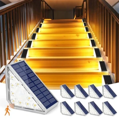 Imagen de Czemo Lámparas solares para exteriores, 8 unidades, con sensor de movimiento, 1200 mAh, 3000 K, luz blanca cálida, IP67, resistente al agua, escalones, jardín, camino, patio, césped