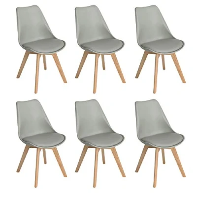 Imagen de H.J WeDoo Pack de 6 Silla Comedor Escandinava, Pata Madera Haya y Asiento Acolchado, Estilo Nórdico Gris
