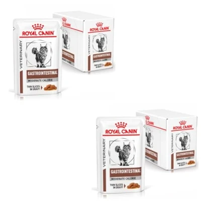 Imagen de Royal Canin Veterinary Gatrointestinal Moderate Calorie Paquete Doble 2 x 12 85 g Alimento Completo dietético para Gatos el Alivio de los trastornos Agudos absorción intestinal