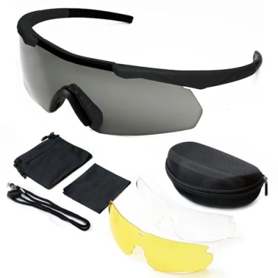Imagen de gafas tácticas para exteriores con 3 lentes intercambiables, de tiro alta resistencia al impacto, seguridad unisex, antivaho UV400, protección ocular caza, ciclismo, conducción,