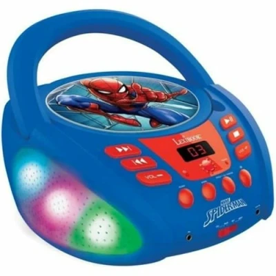 Imagen de Reproductor de CD Bluetooth Lexibook Marvel Spider Man para niños, portátil, efectos luz, entrada auxiliar, batería o corriente alterna, niñas y azul/rojo, enchufe británico