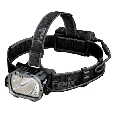 Imagen de fenix HP35R, linterna frontal recargable ultra potente 4000 lúmenes 450 m 500 horas máximo Cómoda diadema ancha Batería de 10,000 mAh con cable extensión Luz trasera roja seguridad