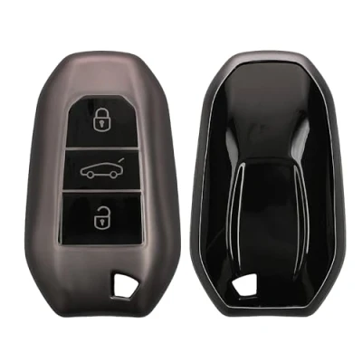 Imagen de kwmobile Carcasa para Mando Compatible con Peugeot Citroen Llave de Coche Smartkey 3 Botones (Solo Keyless Go) Funda Llaves TPU Negro Mate/Negro