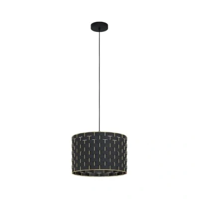 Imagen de Eglo lámpara colgante Marasales, de 1 llama, textil en negro y metal latón, mesa comedor, salón E27, diámetro 38 cm