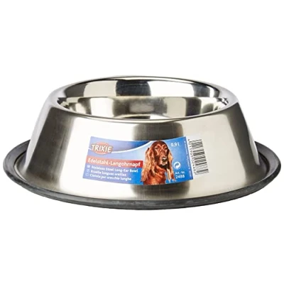 Imagen de Trixie 2488 Comedero Acero INOX, Orejas Largas, 0.9 L, 15 cm