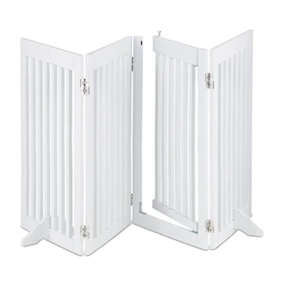 Imagen de Relaxdays Barrera Seguridad Niños, Valla Protectora, Puerta, 92x206cm, Plegable, Cerca Protección Bebés, Perros, Blanco, Fibra Vegetal
