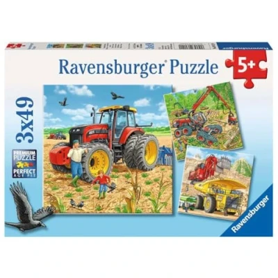 Imagen de Ravensburger Big Machines Medios de Trabajo Puzle Infantil 08012 Puzzle para niños a Partir 5 años, 3 x 49 Piezas, Color Amarillo, Large (80120)