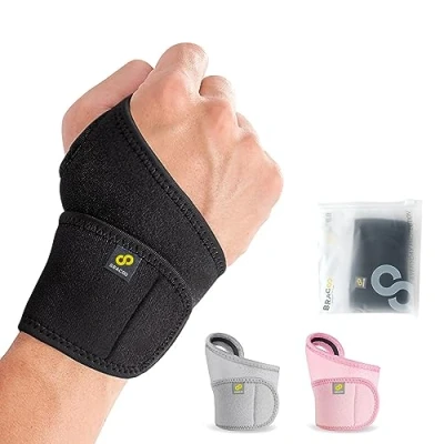 Imagen de BRACOO Muñequera de Soporte Ajustable y Ligera, Compatible con Ambas Manos, para Gimnasio, Levantamiento Pesas, Tendinitis, Túnel Carpiano, Artritis Alivio del Dolor, WS10 (Negro)
