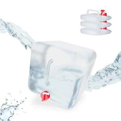 Imagen de Relaxdays Bidón Plegable, Grifo &amp; Tapón de Rosca, Garrafa Camping, Sin BPA, 15L, 4 Uds., Transparente Rojo