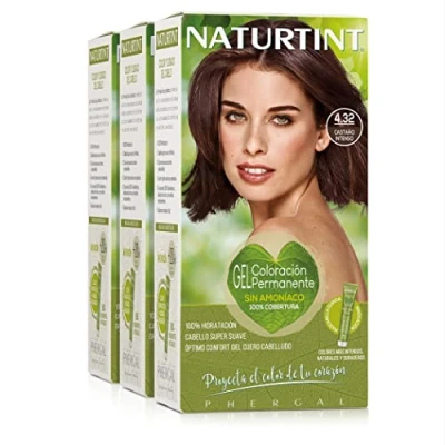 Imagen de Naturtint Coloración sin amoniaco 100% cobertura de canas Ingredientes vegetales Color natural y duradero 4.32 Castaño Intenso Pack 3